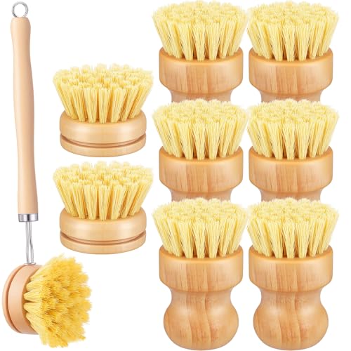 KongTiva 9-Piece Bamboo Dish Brush Set - Eco-Friendly Cleaning Tools