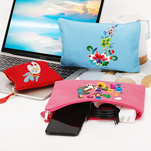 Fassave 12-Pack DIY Blank Cotton Canvas Zipper Bags, Large Makeup Pouches