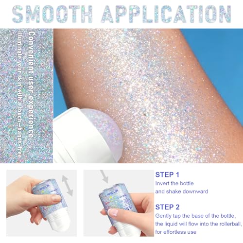 GADMLURY Rainbow Glint Holographic Roll-On Body Glitter Gel for Face & Hair