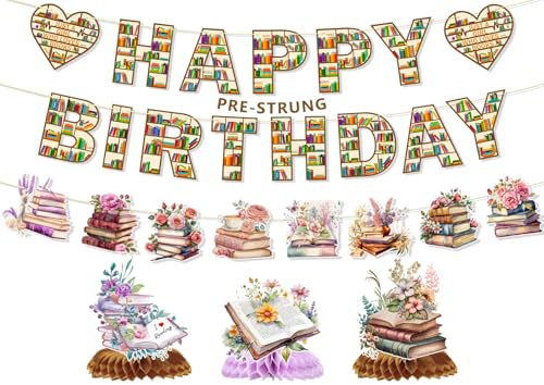 Book Themed Birthday Party Decorations with Honeycomb Centerpieces