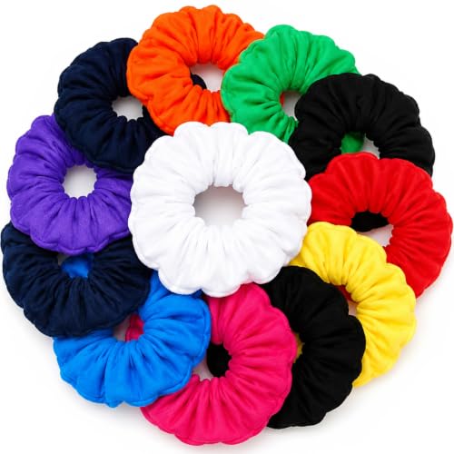12 Pack Colorful Cotton Hair Scrunchies for Women & Girls