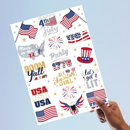 AOYOO 30ct USA Flag & Fireworks Temporary Tattoos for 4th of July Party