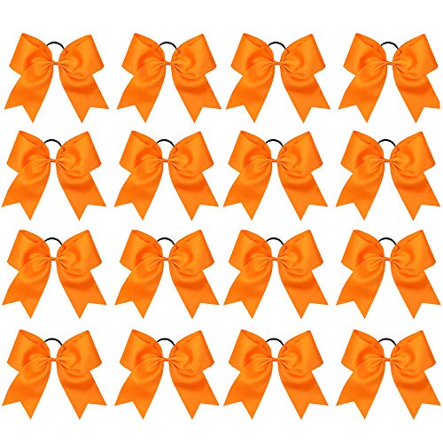 16PCS 8" Large Orange Cheer Hair Bows for Girls Ponytail Holders