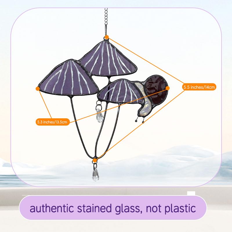 Handmade Stained Glass Snail on Purple Mushrooms Suncatcher
