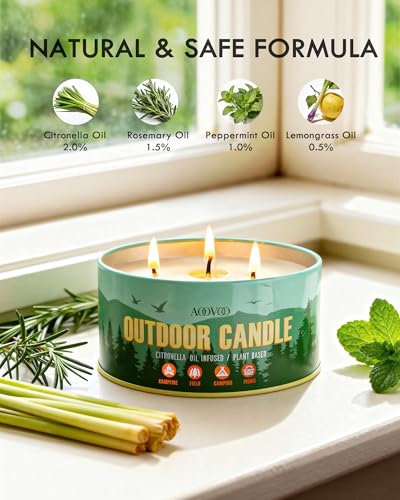 AOOVOO Citronella Candle - 3 Wick 12oz Soy Wax for Outdoor Use