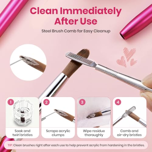 Beetles Acrylic Nail Brush Set B-Red-3, 3 Sizes for Nail Extensions & Art