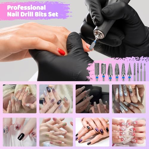 CGBE 10PCS Tungsten Carbide Nail Drill Bits Set - 3/32" Universal Shank