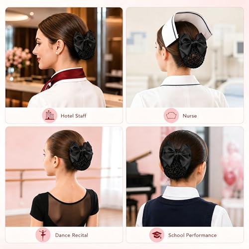 TXIN 9-Piece Black Satin Bow Barrette Clip Set for Women