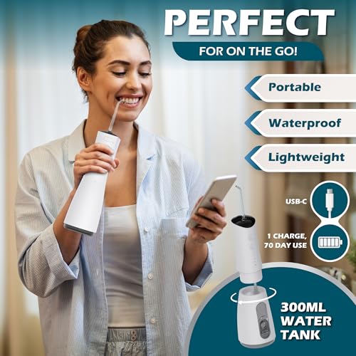 Water Flosser Portable 120 PSI with 300ml Reservoir & 4 Modes for Teeth & Gum Care