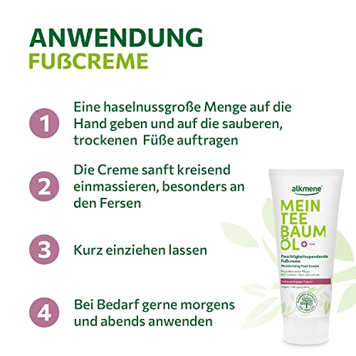 Alkmene Tea Tree Oil Foot Cream - Intensive Repair for Dry, Cracked Feet, 100 ml