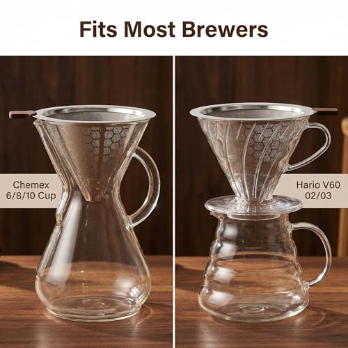 GeeAnkok Reusable Pour Over Coffee Filter - Stainless Steel, Eco-Friendly, Fits Chemex & Hario V60