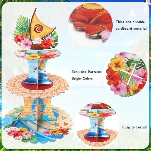 3-Tier Hawaiian Cupcake Stand for Luau Party Decorations