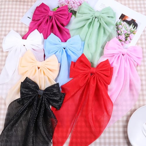 ONEYE Large Hair Bows Clip Set - 8pcs Fashion Hair Ribbons for Women (NO4)