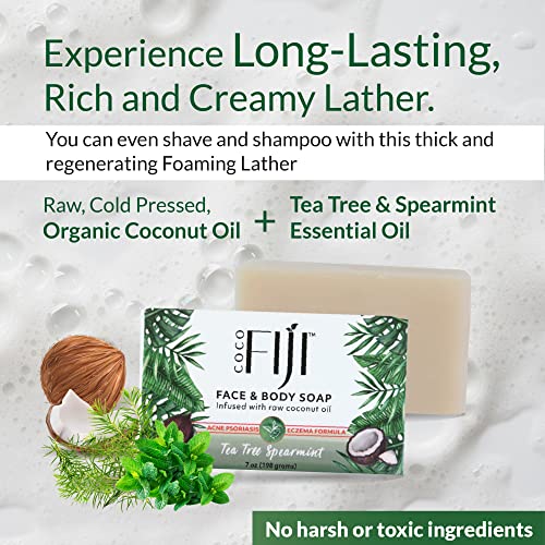 Organic Fiji Coconut Tea Tree Spearmint Soap Bar for Face & Body - 7 oz Pack of 2