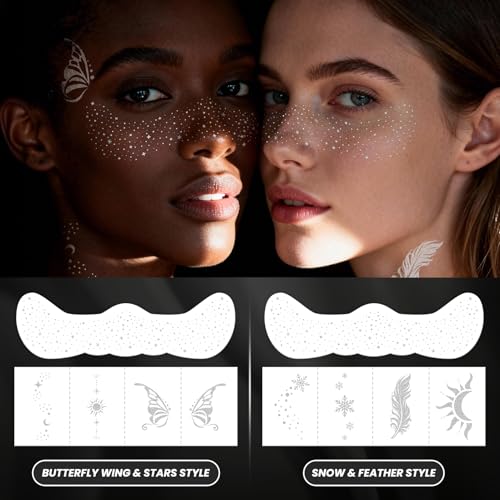 30PCS Glitter Freckles & Face Gems Set - Silver Temporary Tattoos