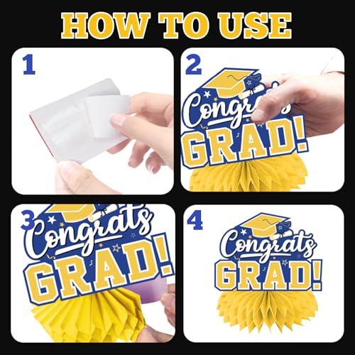 12Pcs Graduation Centerpieces - Yellow and Blue Class of 2026