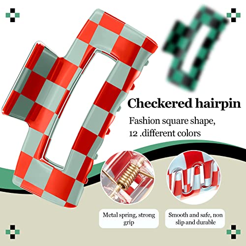 12-Piece Checkered Hair Claw Clips, 3.2-Inch Nonslip Plaid Hair Claws