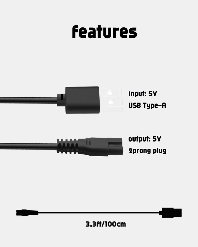 uijino USB Charging Cord Replacement, 5V Compatible with oneisall 1/2/3 Speed Pet Grooming Kit, 3.3ft Power Cord