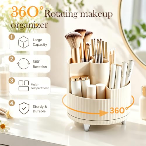 KDYNIX Small 360° Rotating Makeup Brush & Cosmetic Organizer, Cream