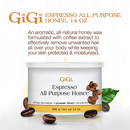 GIGI Espresso All Purpose Honee Soft Wax 14 oz for Face & Body Hair Removal - Antioxidant Infused