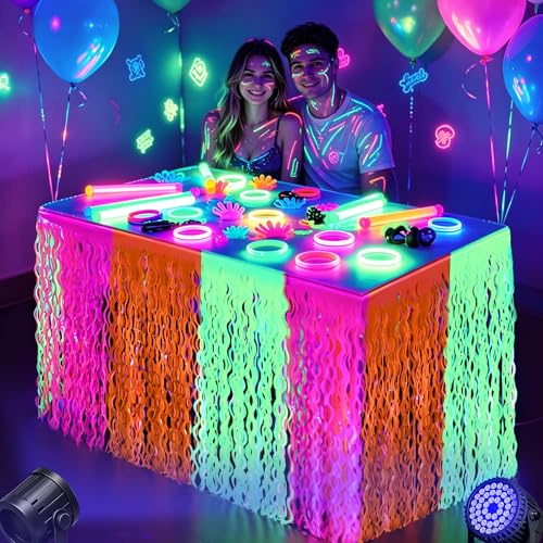 Glow in the Dark Neon Table Skirts - 2 Pack, 108x29.5in