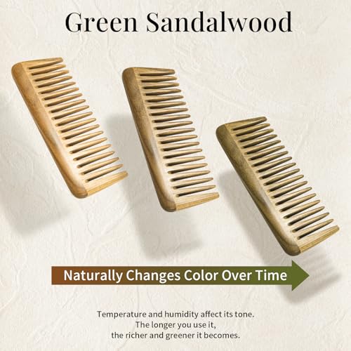 Onedor Natural Green Sandalwood Wide Tooth Comb for Detangling Hair