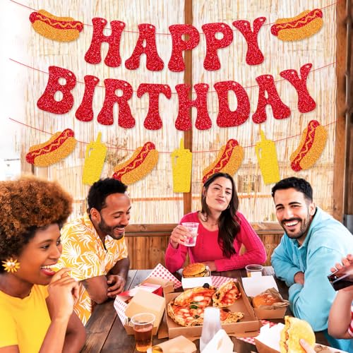 Hot Dog Happy Birthday Banner for Kids' BBQ Party Decorations