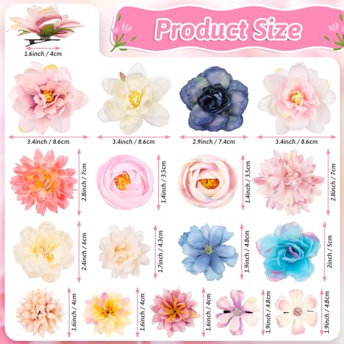 Pink Flower Hair Clips Pack of 26 for Women & Girls - Boho & Beach Style