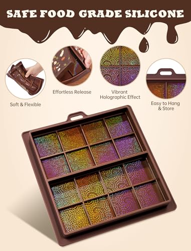 NiHome Holographic Chocolate Molds - Silicone Bar Mold for DIY Treats