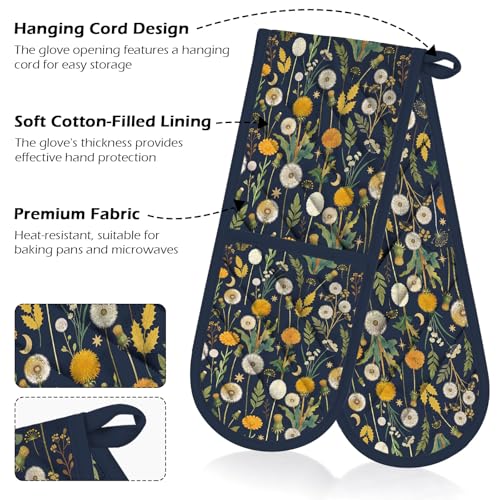 Dandelion Double Oven Mitts - Cute Heat Resistant Kitchen Gloves