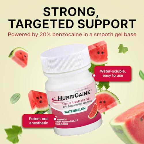 HurriCaine Topical Anesthetic Gel - 20% Benzocaine, Watermelon Flavor, 1 oz