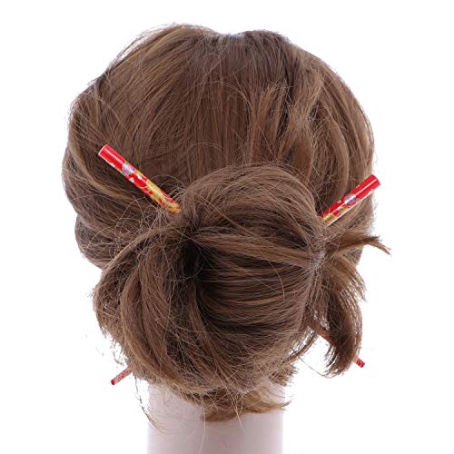 Motique Accessories Red Wooden Hair Sticks with Chinese Dragon Design - Set of 2, 7 Inches