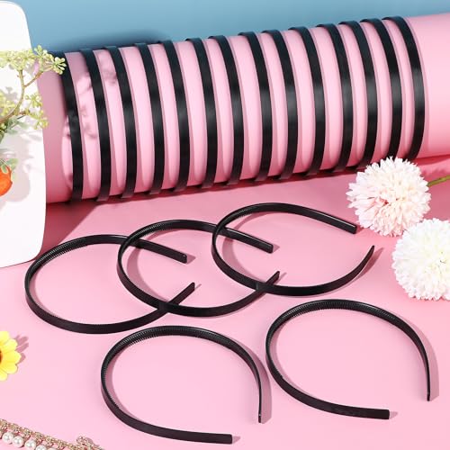 Bulk 100 Black Plastic Headbands with Teeth, Comfortable Fit, 10mm Wide
