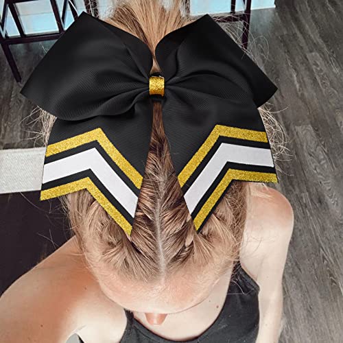 8 Pack Cheerleader Hair Bows 7-inch Glitter & Satin Ponytail Holders for Girls & Sports Teams