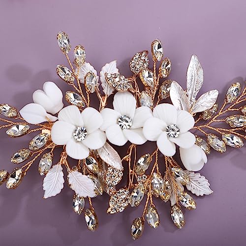 Gold Crystal Flower Hair Clip - Rhinestone Bridal Barrette for Wedding