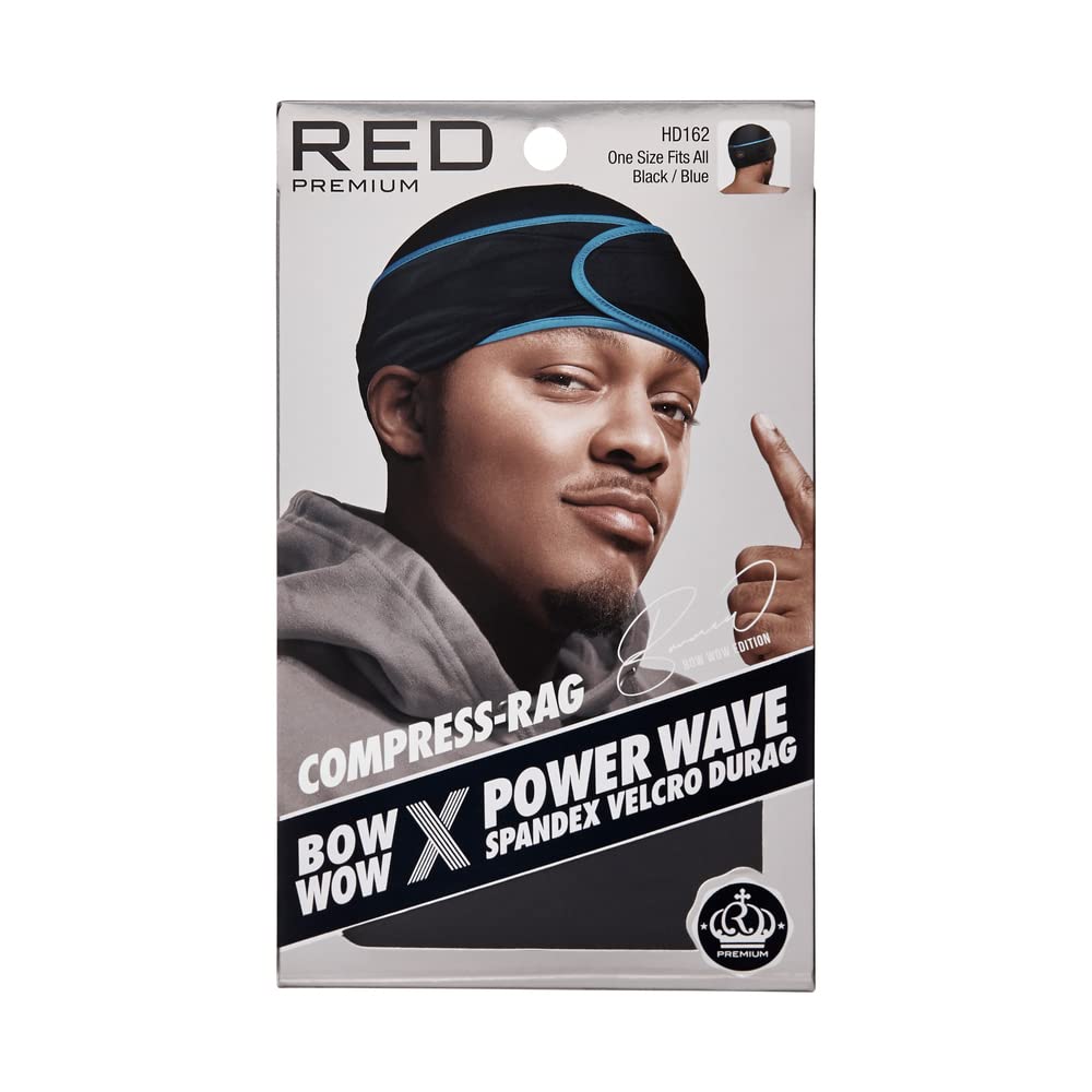 Premium Bow Wow X Power Wave Durag - 360 Wave Compression Cap for Men & Women | Adjustable Hook-and-Loop Strap, Jumbo Spandex - Black