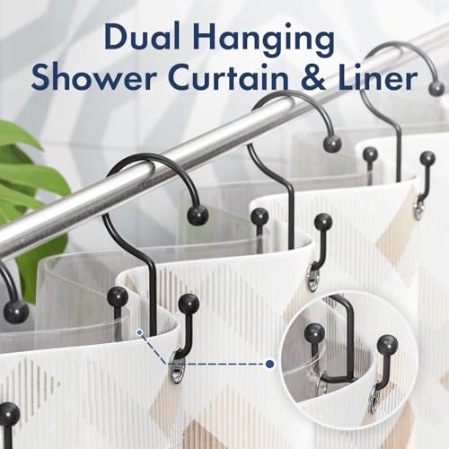 Matte Black Shower Curtain Hooks - 24 Pcs Rust-Proof Double Hook Rings
