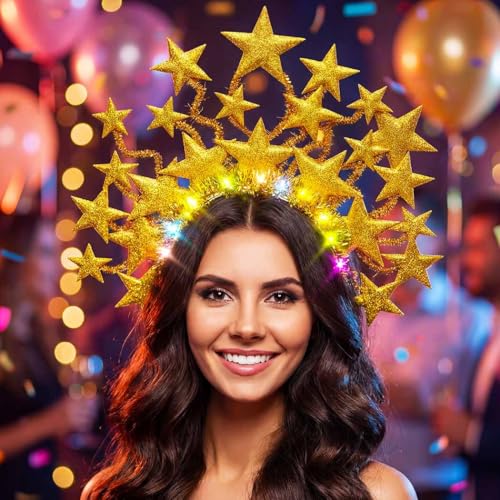 Gold Light Up Star Crown Headband - Glow Party Hair Accessory