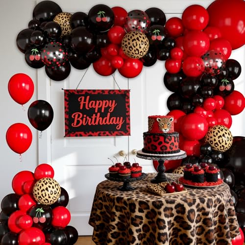 170Pcs Red & Black Leopard Print Balloon Garland Kit
