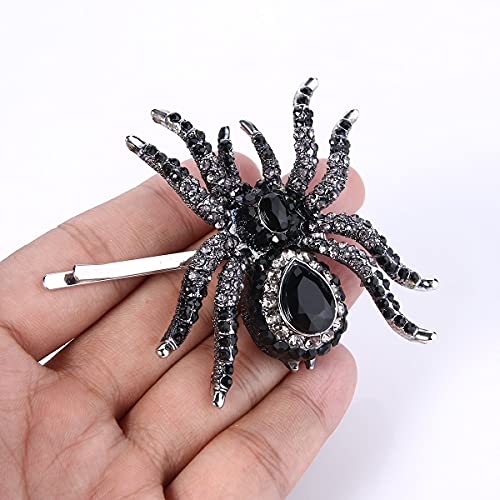 EVER FAITH Austrian Crystal Spider Hair Clip - Black Silver-Tone