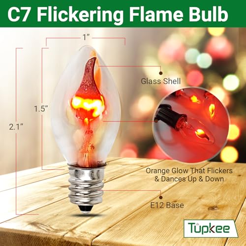 C7 Flickering Flame Bulb - E12 Base Night Light with Orange Glow