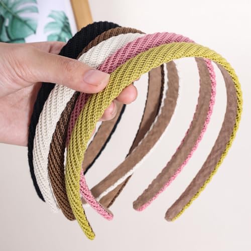 Incinkod 6 Pack Thin Non-Slip Knit Headbands for Women - Black, White, Khaki, Coffee, Pink, Yellow