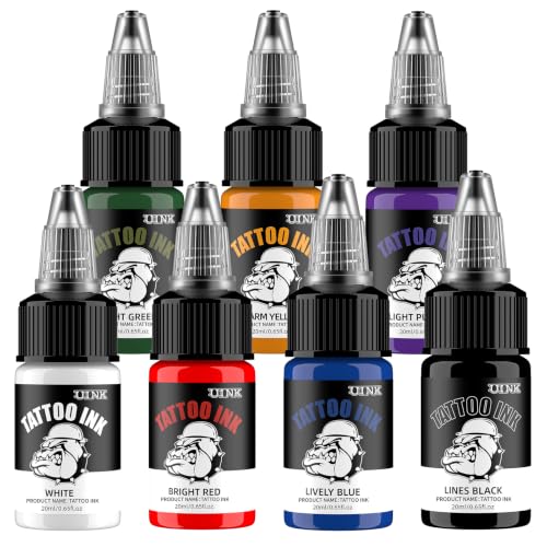 UINK 7 Colors Tattoo Ink Set - 0.65oz/20ml Long Lasting Body Art