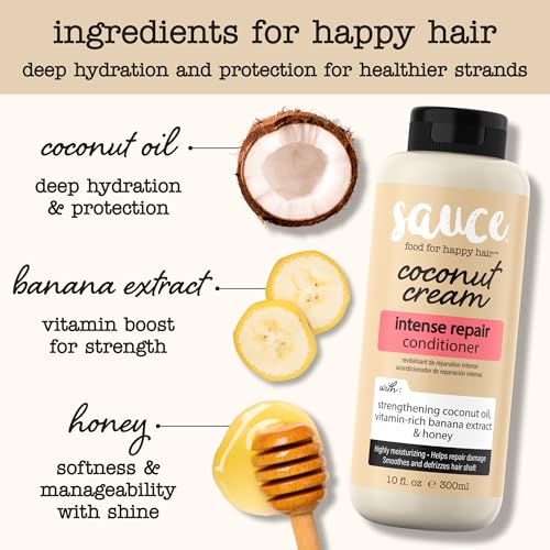 SAUCE Intense Repair Coconut Cream Conditioner, 10 Fl Oz - Frizz Control & Nourishing for Dry, Curly Hair