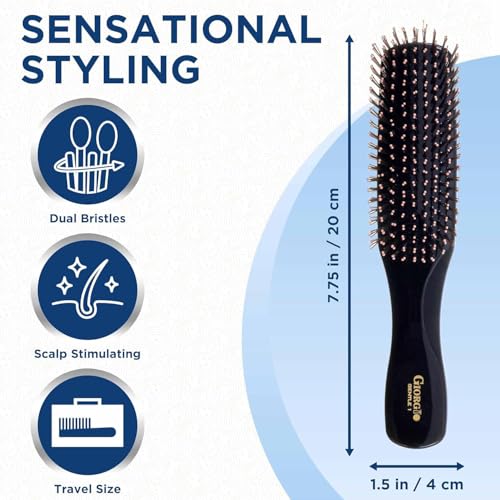 Giorgio Gentle Black Hair Brush - 7.75 Inch, Soft Bristles, Detangler & Scalp Massager for All Hair Types