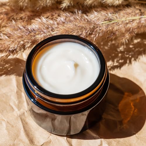 1oz Amber Glass Jar with Black Lid & Spatula - Empty Cosmetic Container