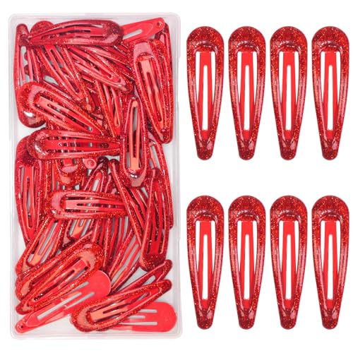 ELANE Red 48-Pack Metal Snap Hair Clips Non-Slip Barrettes for Women & Girls