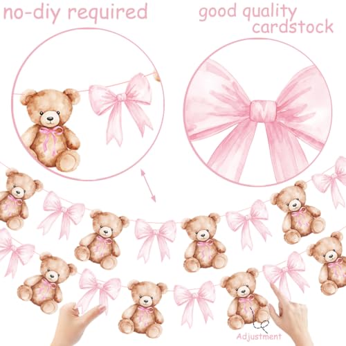 We Can Bearly Wait Teddy Bear Banner Set with Pink Bow - 2PCS Baby Shower Decorations