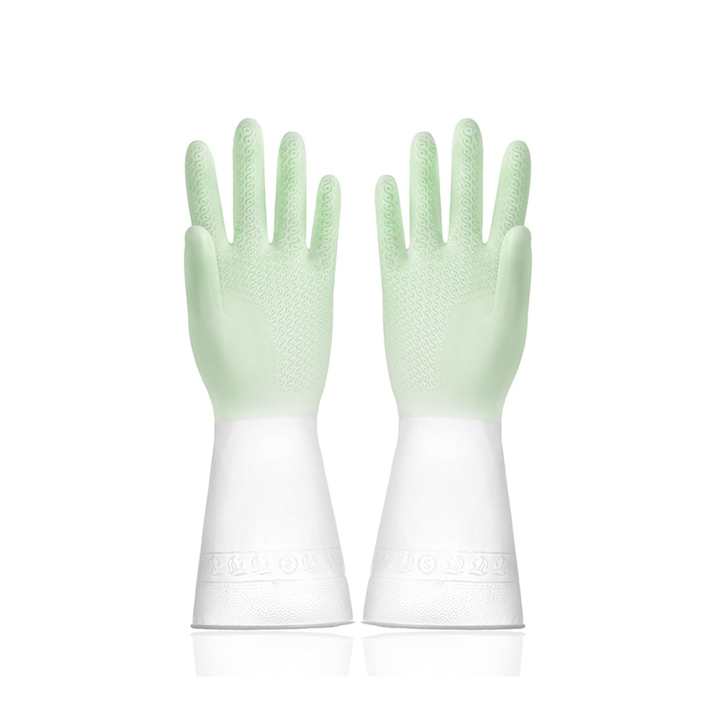 Long Cuff Cleaning Gloves Waterproof Reusable Household Gloves Anti Slip Grip for Kitchen Dishwashing Bathroom Garden Tasks (Green, L)
