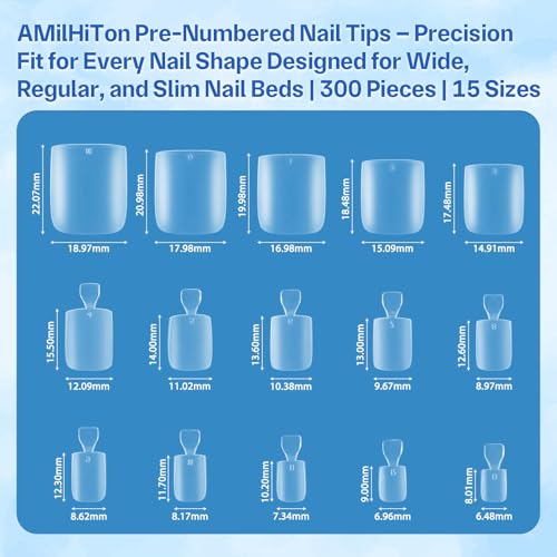 AMilHiTon Thickening Square Toe Nail Tips - 300PCS Full Cover for Wide Long Nails, Matte Pre-Shaped Toenails, 15 Sizes, Home DIY Pedicure, Listing: ThickeningSquareTOE-300
